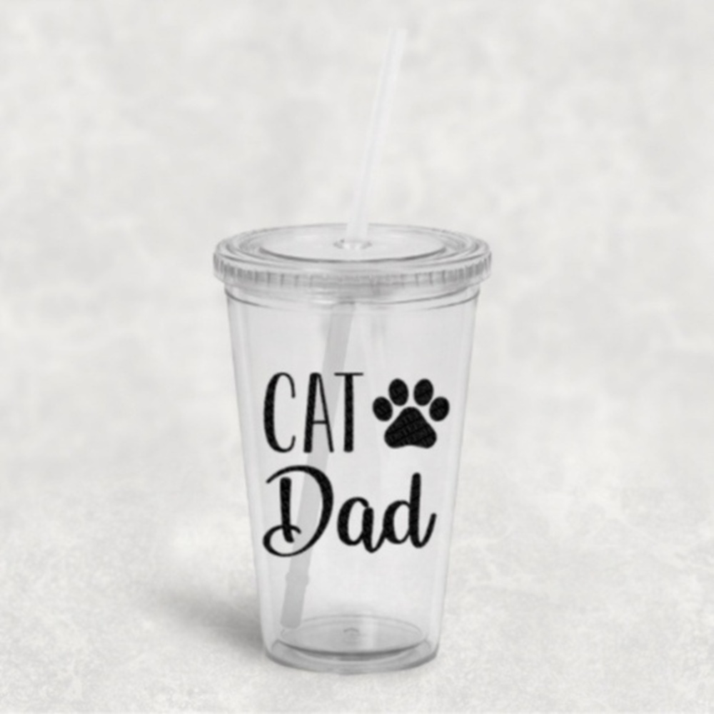 Cat Dad Clear Plastic 16oz Tumbler